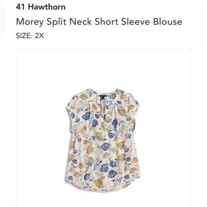 Crepe 41 Hawthorn blouse in blue and mustard floral.